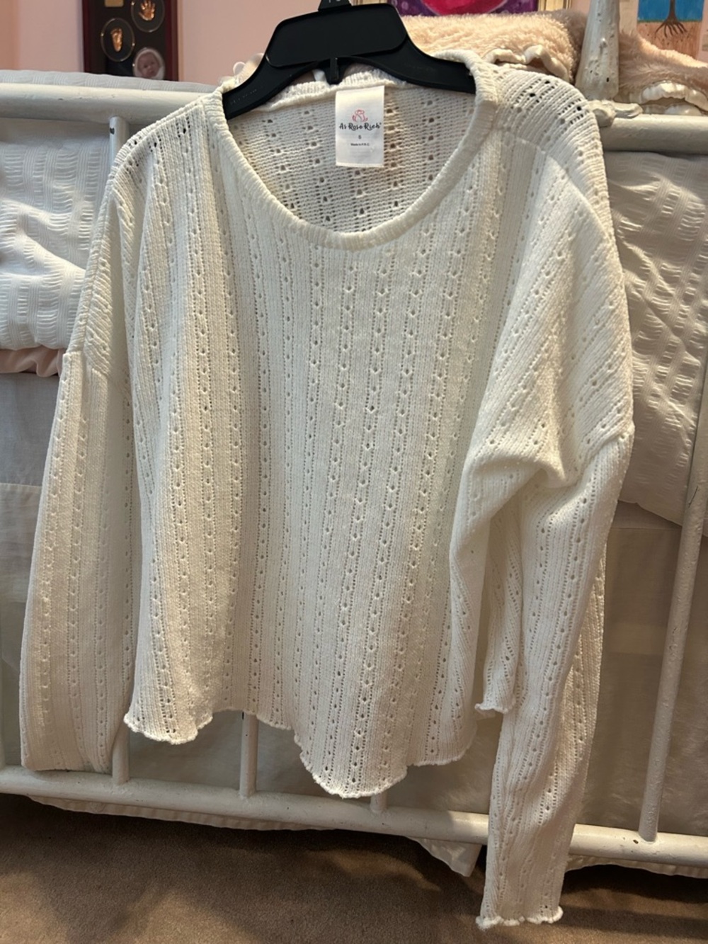 Cozy Pointelle Crewneck Sweater in Ivory by St. John's Bay
